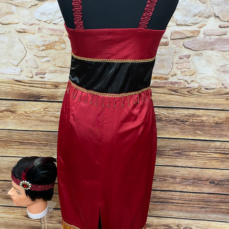 20er Jahre Kleid, Damen-Kostüm rot, Pailletten und Fransen Gr.36  Unikat