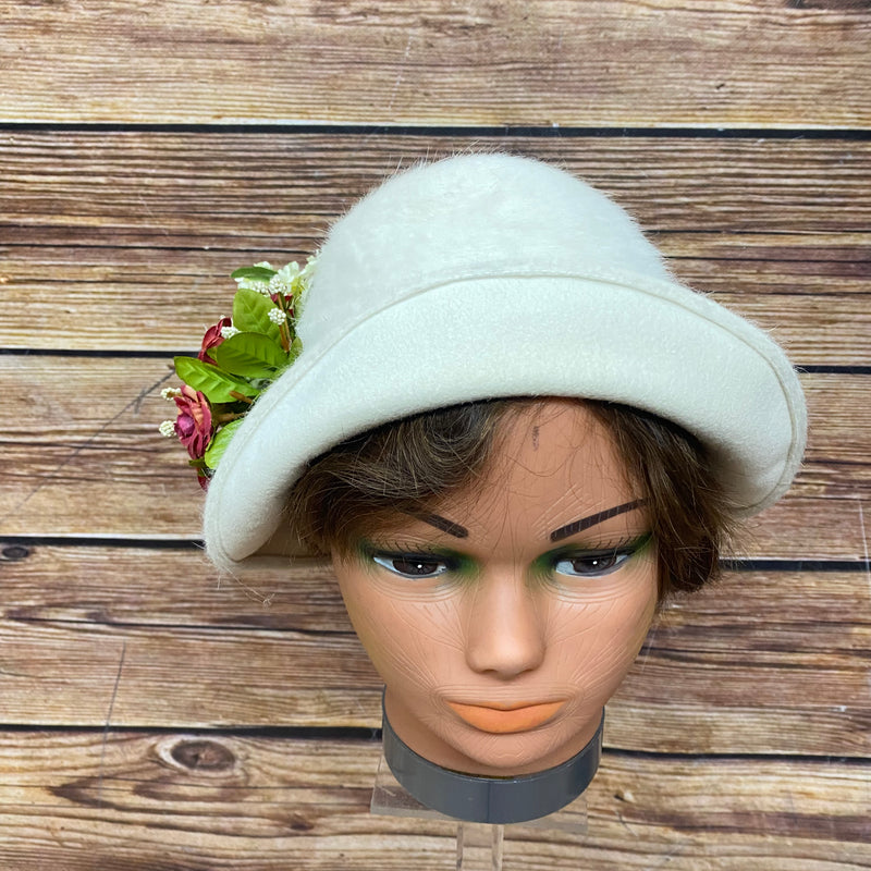 20er Jahre Topfhut, creme, Cloche Gr.56 Unikat, Handveredelt, Unikat