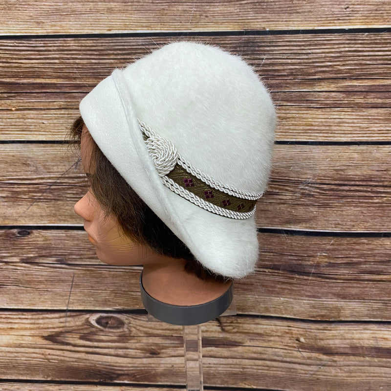 20er Jahre Topfhut, creme, Cloche Gr.56 Unikat, Handveredelt, Unikat