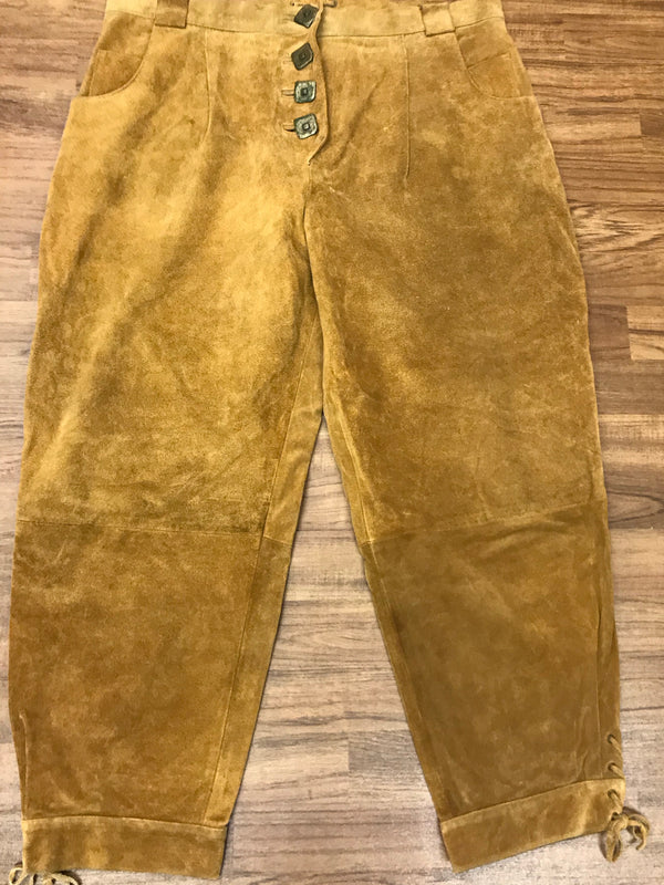 Damen-Kniebundlederhose Größe 50 aus sämisch weichem Echtleder von Alphorn – Vintage-Trachtenhose