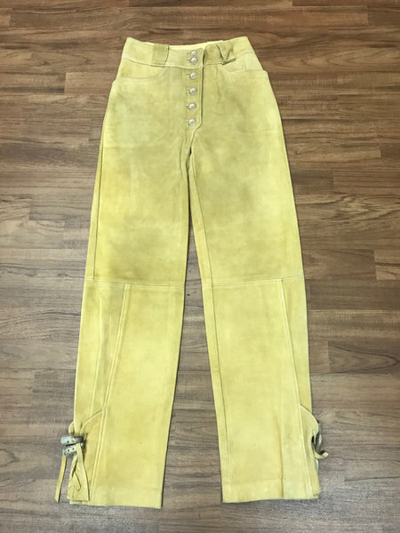 Gelbe Damen-Trachtenlederhose Größe 36 von Beckert Modell – sämisch weiches Echtleder, Vintage