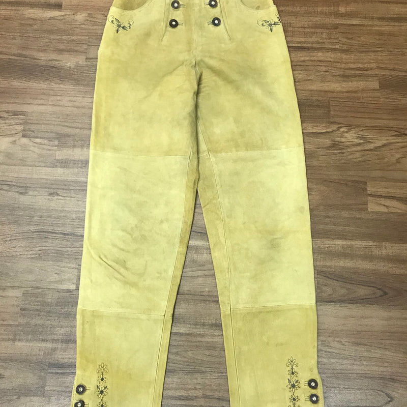 Damen-Trachtenlederhose Größe 40 mit doppelter Knopfleiste – aus Echtleder, Vintage gebraucht