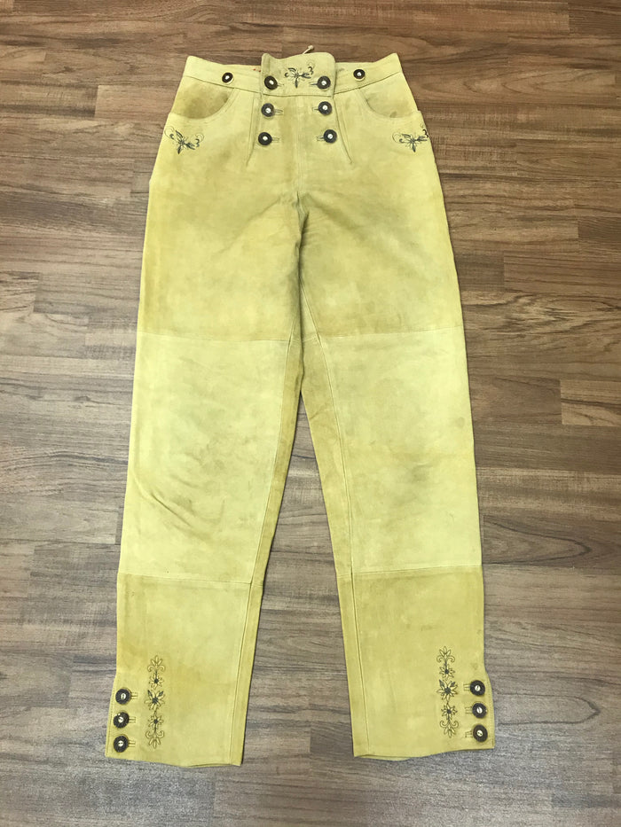 Damen-Trachtenlederhose Größe 40 mit doppelter Knopfleiste – aus Echtleder, Vintage gebraucht