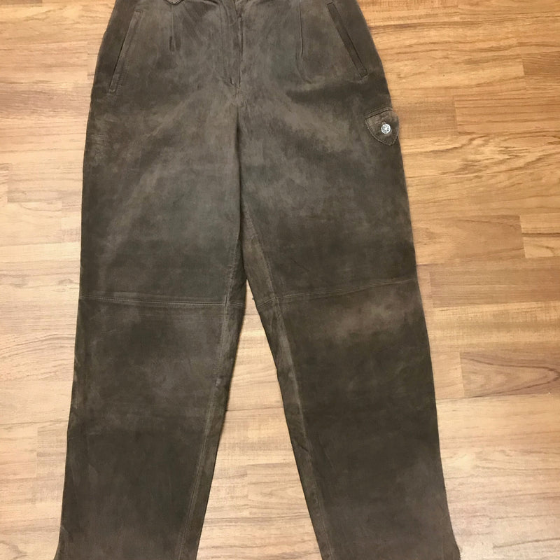 Braune Damen-Trachtenlederhose Größe 40 aus Schweins-Veloursleder von Landhaus – Vintage Zustand