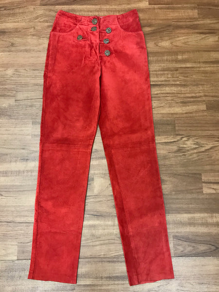 Rote Damenlederhose Größe 34 aus Echtleder von Natural Life – Vintage Unikat