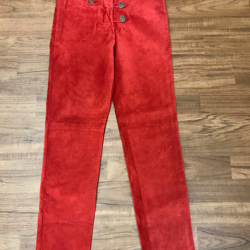 Rote Damenlederhose Größe 34 aus Echtleder von Natural Life – Vintage Unikat