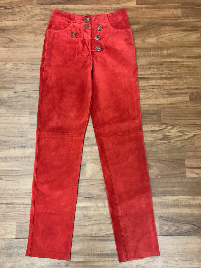 Rote Damenlederhose Größe 34 aus Echtleder von Natural Life – Vintage Unikat