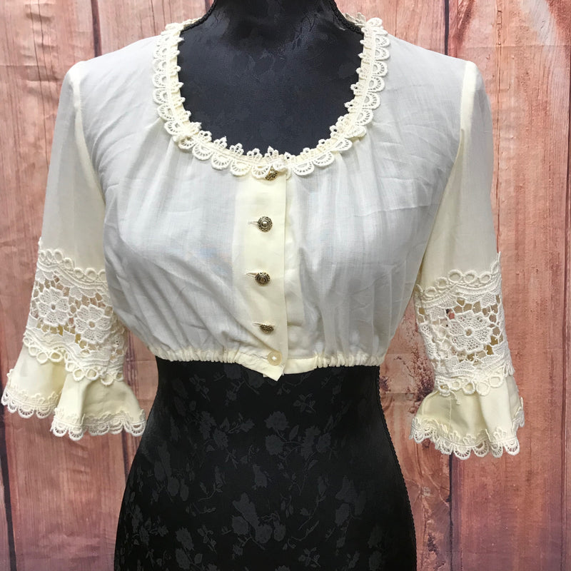 70er Jahre Vintage Dirndlbluse Gr.38, beige mit Glockenärmel