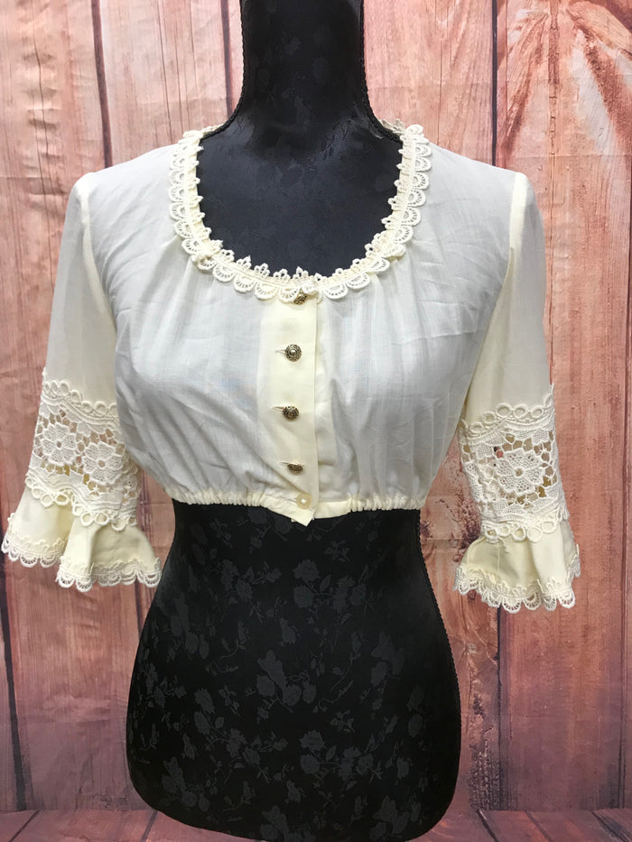 70er Jahre Vintage Dirndlbluse Gr.38, beige mit Glockenärmel