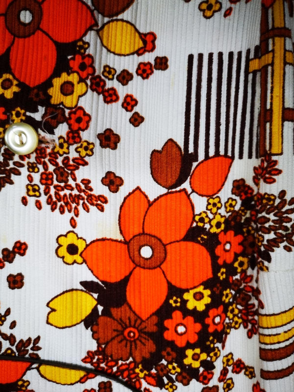 Vintage Kleid – 70er Jahre, Gr. 42, Orange-Braun geblümt (SALE)