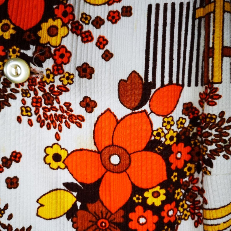 Vintage Kleid – 70er Jahre, Gr. 42, Orange-Braun geblümt (SALE)