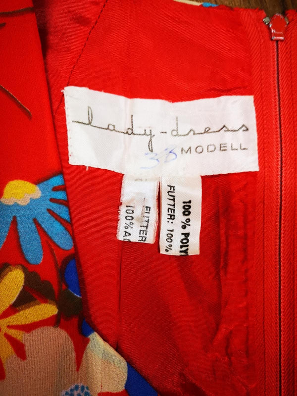 Vintage Kleid – Gr. 36, Rot mit Blumenmuster, 1980er
