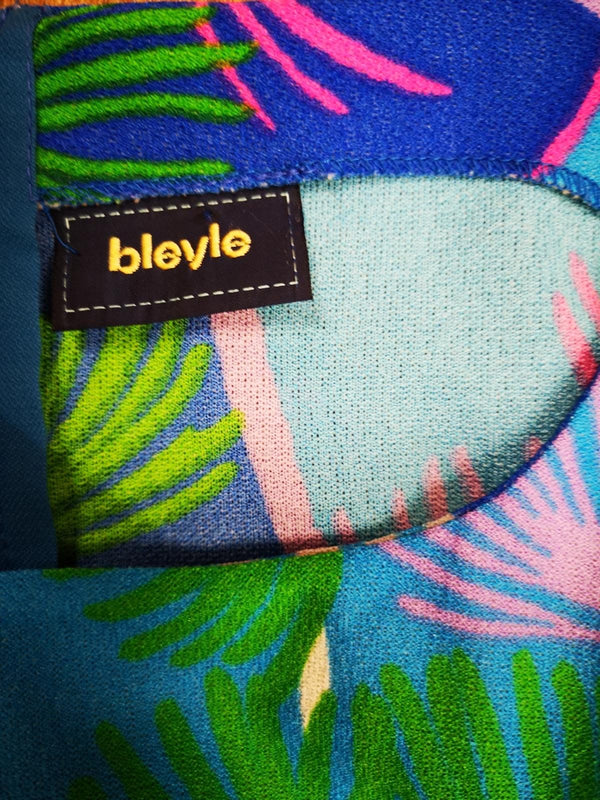 Vintage Kleid – Bleyle, Gr. 42, Blau mit buntem Print, ca. 1980er