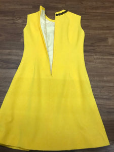 70er Jahre Vintage Kleid mit Jacke in gelb. Kostüm Gr.40