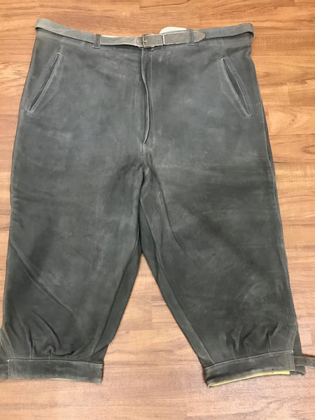 Graue Kniebundlederhose Herren – stabiles Echtleder, Vintage aus den 80er/90er Jahren, handgefertigt, getragen