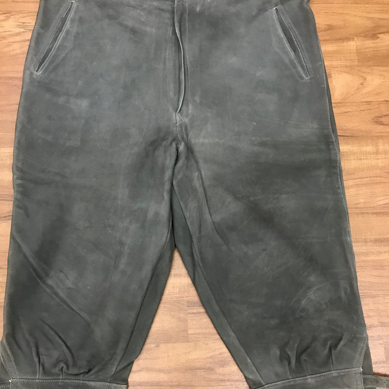 Graue Kniebundlederhose Herren – stabiles Echtleder, Vintage aus den 80er/90er Jahren, handgefertigt, getragen