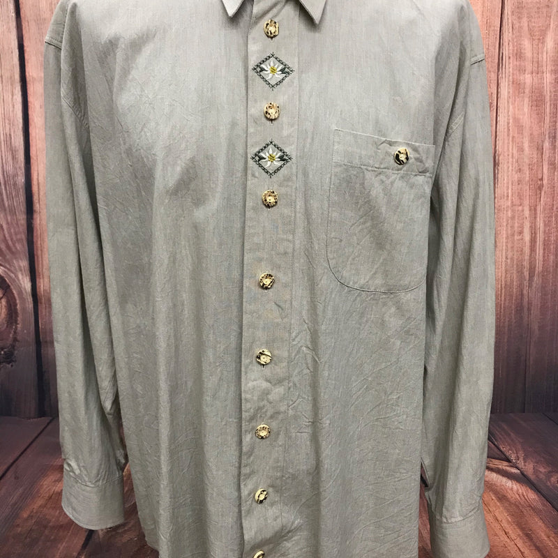 Herren-Trachtenhemd Langarm Größe 45 beige mit Stickerei von Clud D’Amingo Landhaus – Baumwolle