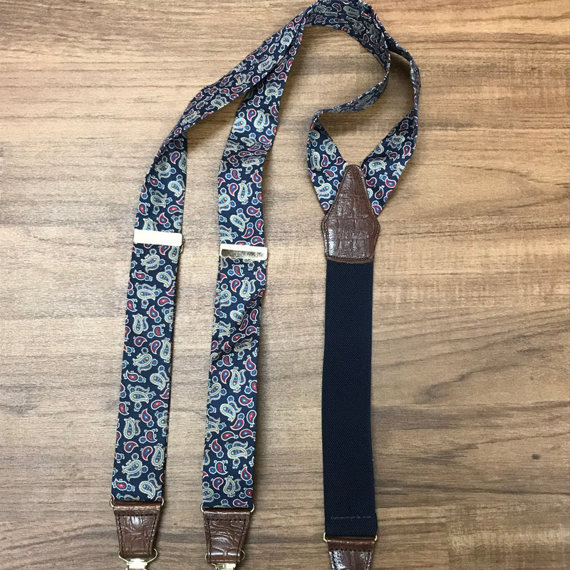 Hochwertige Hosenträger, Braces Made in England, Y-Form mit Clips im Paisley Muster