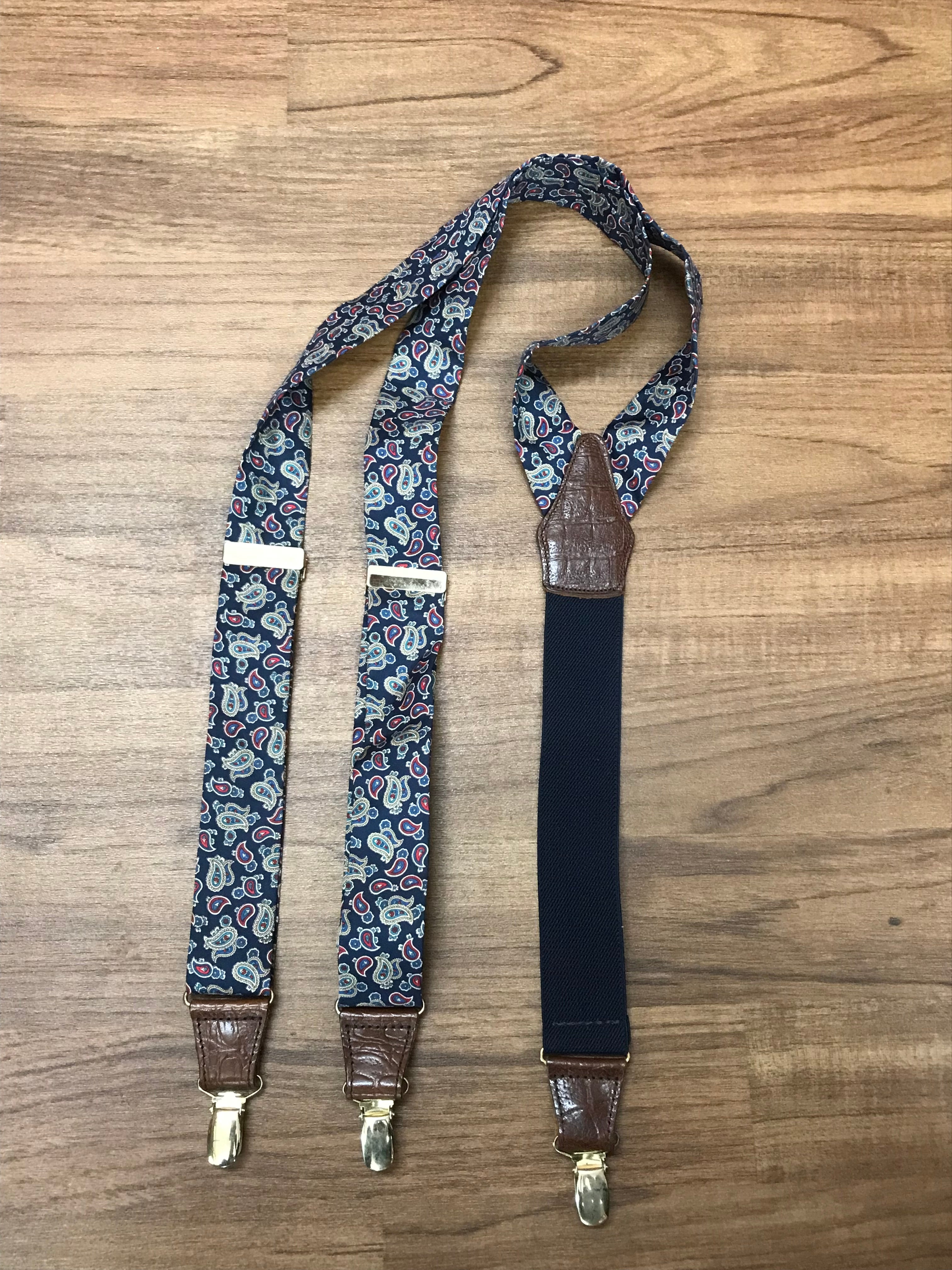 Hochwertige Hosenträger, Braces Made in England, Y-Form mit Clips im Paisley Muster