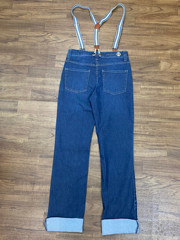Jeanshose mit Hosenträger im 50er Jahre Retro-Stil, Size: 34/32