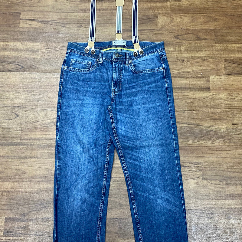 Jeanshose mit Hosenträger im 50er Jahre Retro-Stil, Size: 35/26