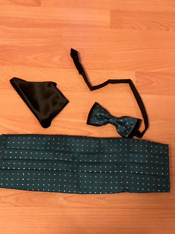 „Vintage Kummerbund schwarz/grün mit Schleife und Einstecktuch