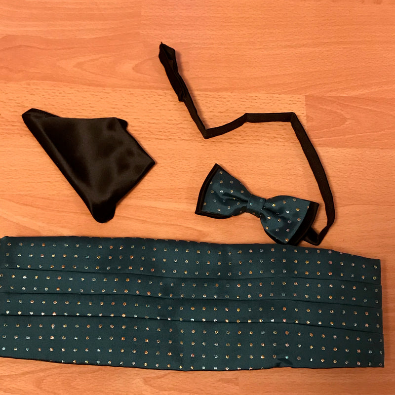 „Vintage Kummerbund schwarz/grün mit Schleife und Einstecktuch