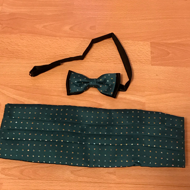 Vintage Kummerbund schwarz/grün mit Schleife