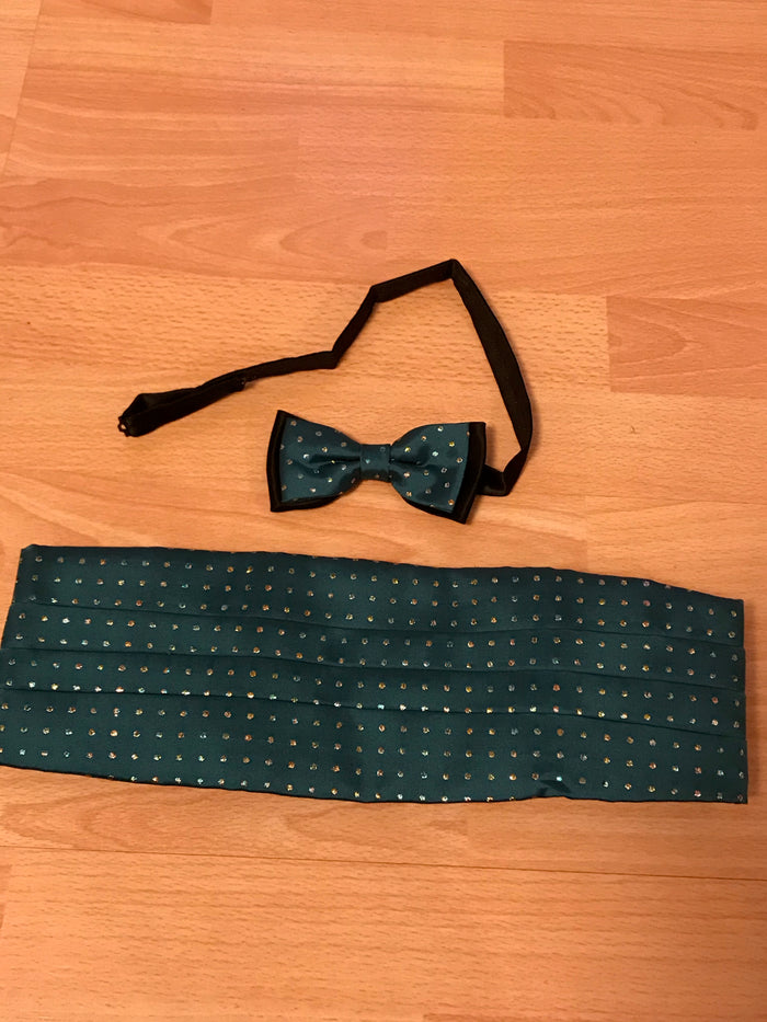 Vintage Kummerbund schwarz/grün mit Schleife