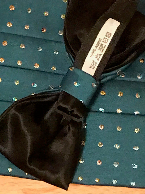 Vintage Kummerbund schwarz/grün mit Schleife und Ziertuch Gr.M - Gr.XXL