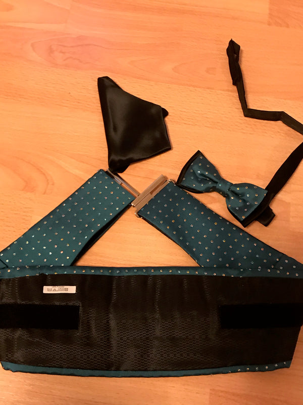 Vintage Kummerbund schwarz/grün mit Schleife