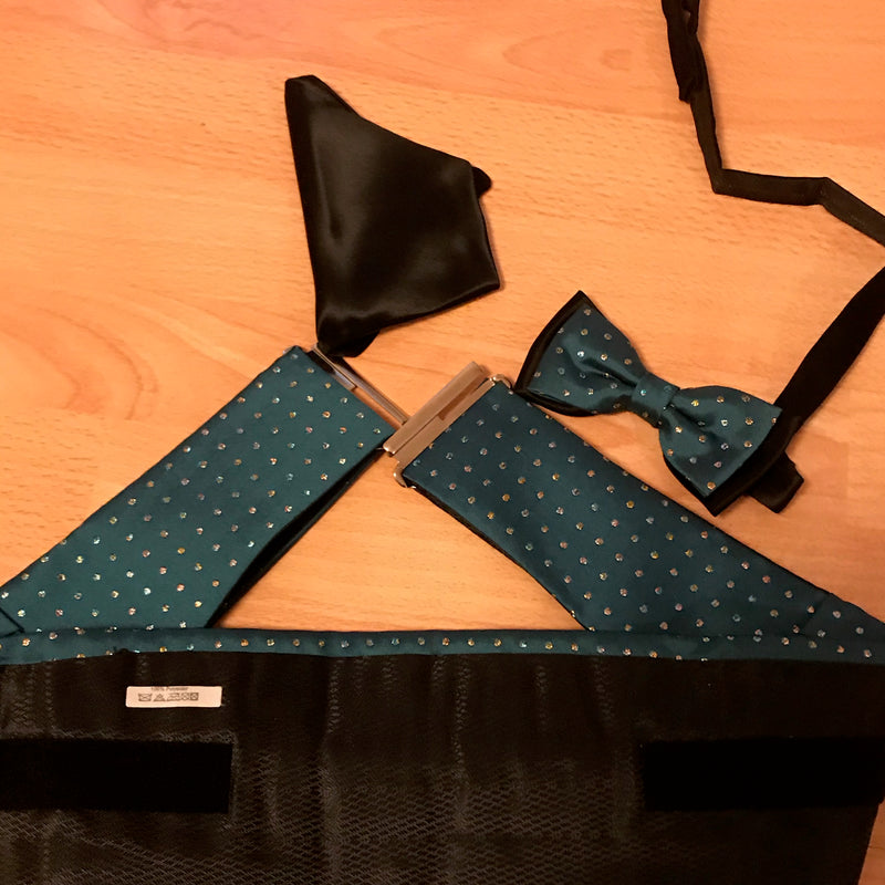 Vintage Kummerbund schwarz/grün mit Schleife
