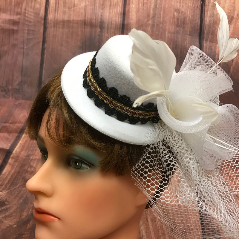 Mini-Zylinder für Damen Steampunk weiß, Unikat da Handveredelt