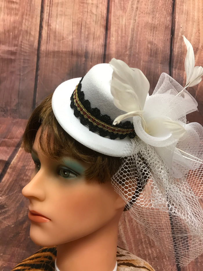 Mini-Zylinder für Damen Steampunk weiß, Unikat da Handveredelt