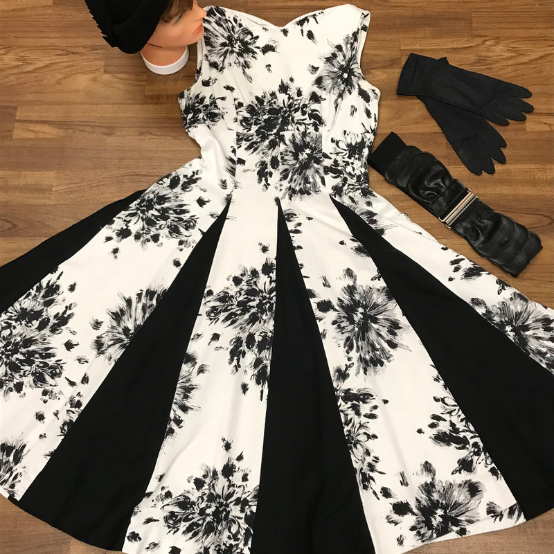 Vintage 50er Jahre Kleid Gr.38 Secondhand Oldtimer schwarz weiß