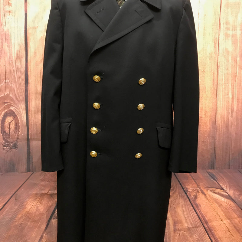 Vorderansicht Original Marine Offiziersmantel schwarz mit goldenen Ankerknöpfen