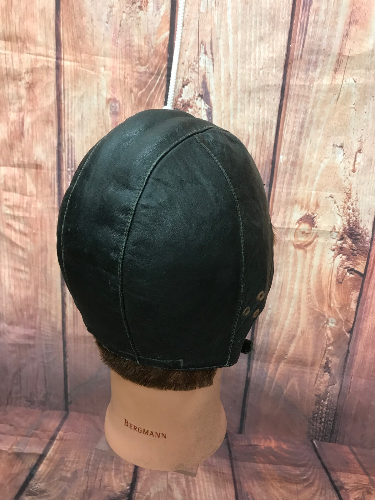 Chapeau d'aviateur antique, capuche de pilote, taille 57, steampunk vintage, cuir véritable, vert unique