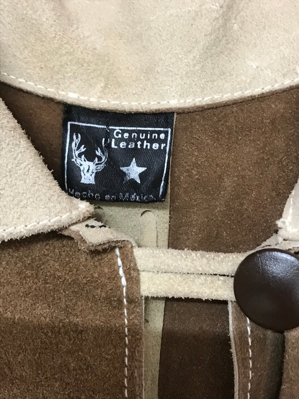 Vintage Cape Poncho Leder Wildleder Braun Beige Fransen 70er Jahre Western