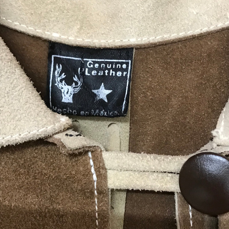 Vintage Cape Poncho Leder Wildleder Braun Beige Fransen 70er Jahre Western