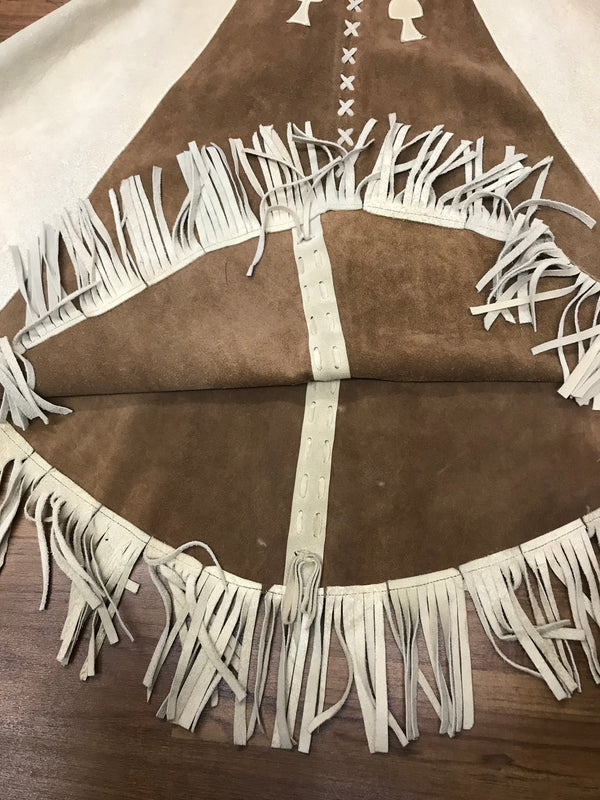 Vintage Cape Poncho Leder Wildleder Braun Beige Fransen 70er Jahre Western