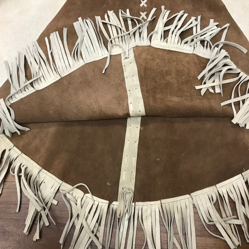 Vintage Cape Poncho Leder Wildleder Braun Beige Fransen 70er Jahre Western