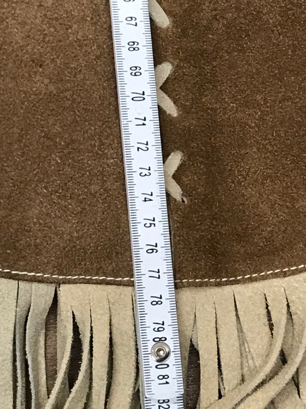 Vintage Cape Poncho Leder Wildleder Braun Beige Fransen 70er Jahre Western
