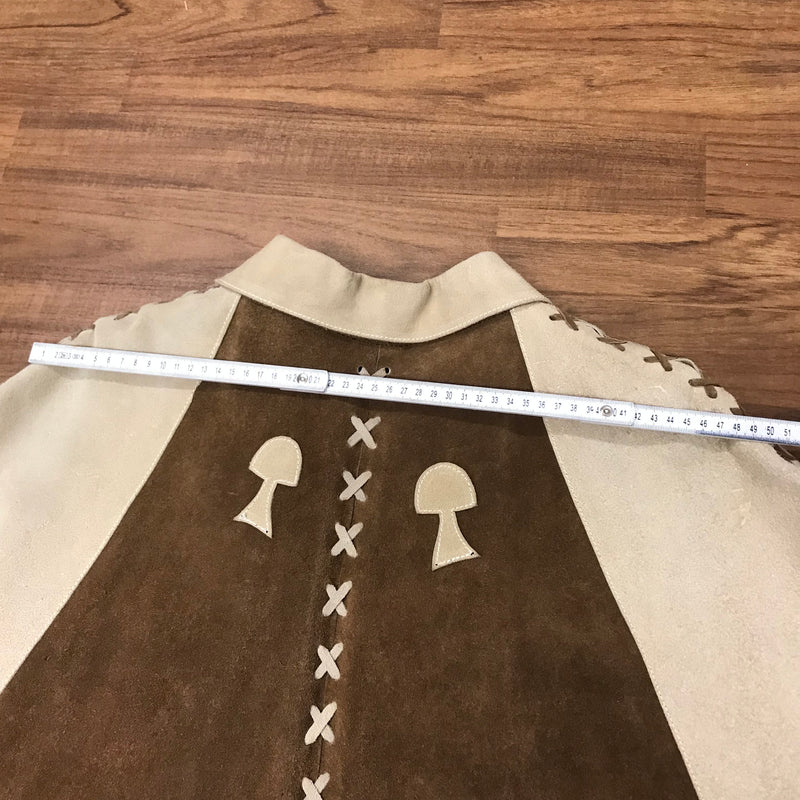 Vintage Cape Poncho Leder Wildleder Braun Beige Fransen 70er Jahre Western
