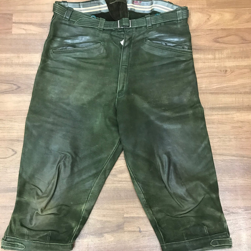 LederDunkelgrüne Kniebundlederhose Herren mit Messertasche – Vintage Echtleder, Bundweite einfach 46 cm, made in Germanyose Kniebund  Vintage
