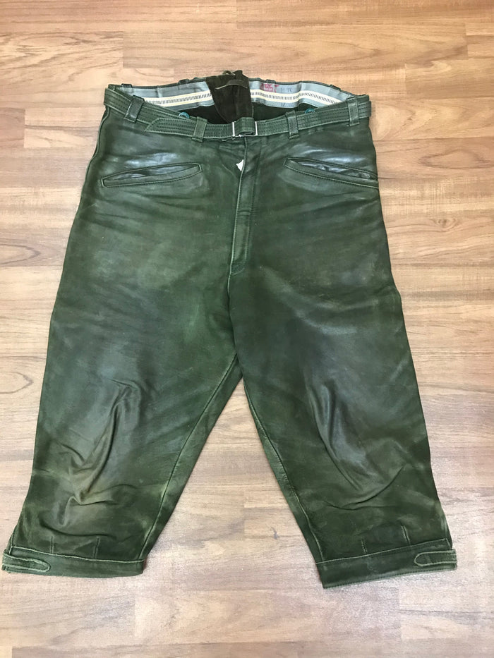 LederDunkelgrüne Kniebundlederhose Herren mit Messertasche – Vintage Echtleder, Bundweite einfach 46 cm, made in Germanyose Kniebund  Vintage