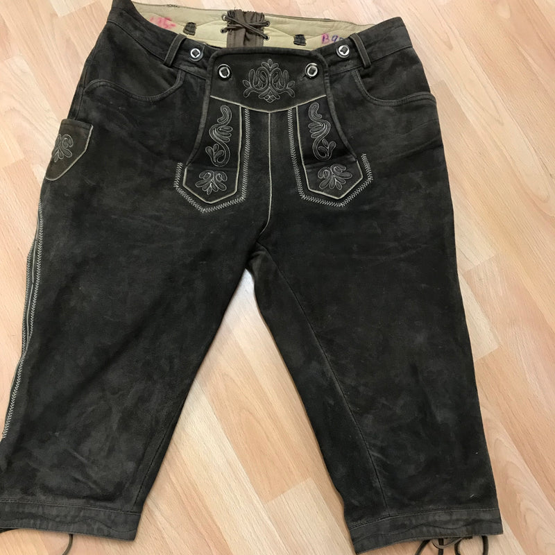 Dunkelbraune Kniebundlederhose von Lekra – Echtleder, Vintage, hergestellt in Deutschland, Bundweite 48 cm