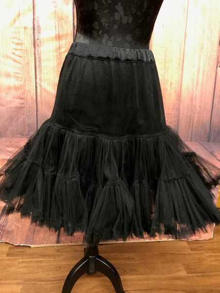 Schwarzer zweilagiger Petticoat aus Baumwolle, 50 cm lang, mit elastischem Bund, Gr. 38-42, im 50er-Jahre-Stil.