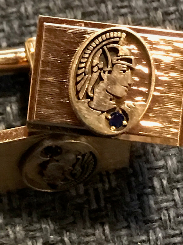 „Vintage Herren Manschettenknöpfe mit blauem Stein und Römerkopf“