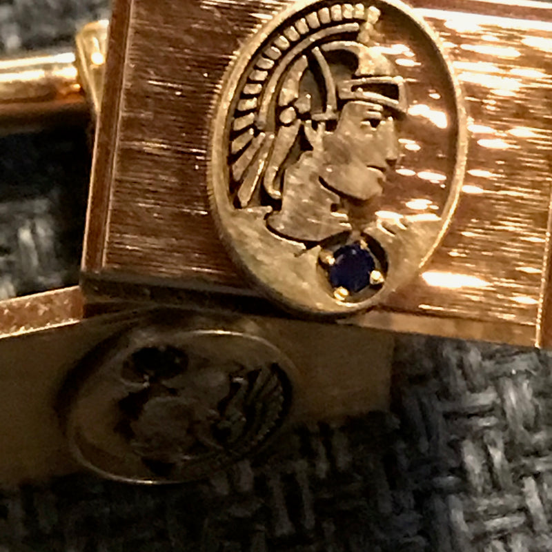 „Vintage Herren Manschettenknöpfe mit blauem Stein und Römerkopf“