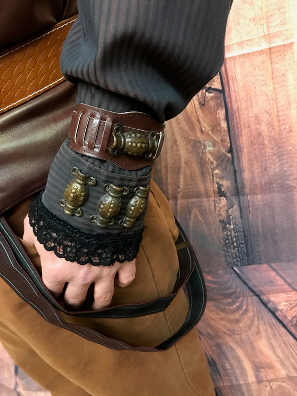 Komplettes Steampunk Kostüm Herren XL – Lederweste, Hose, Gamaschen & Accessoires